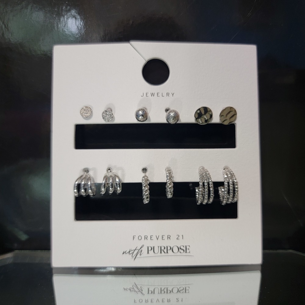 Forever 21 | Studs | Hoops | Earring | Silver | 6 Pairs